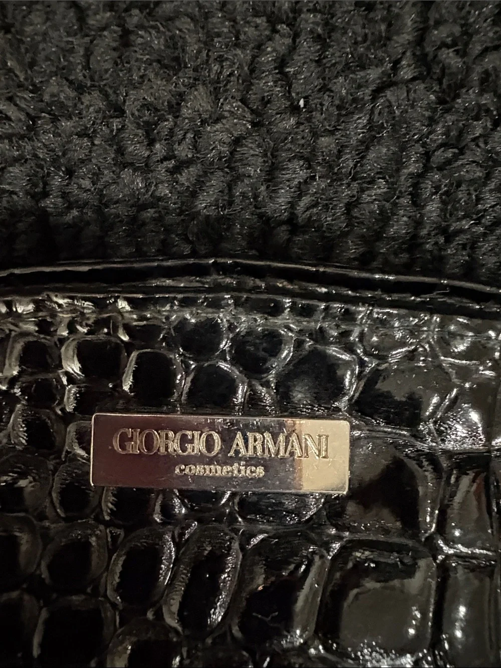 Giorgio Armani Glossy Black Croc-Embossed Cosmetic Bag